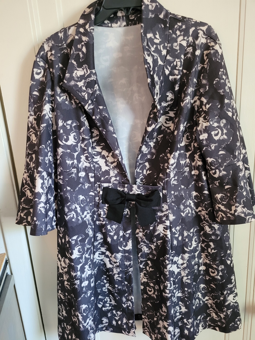 Joseph Ribkoff Black & White Floral Trench Coat with Bow